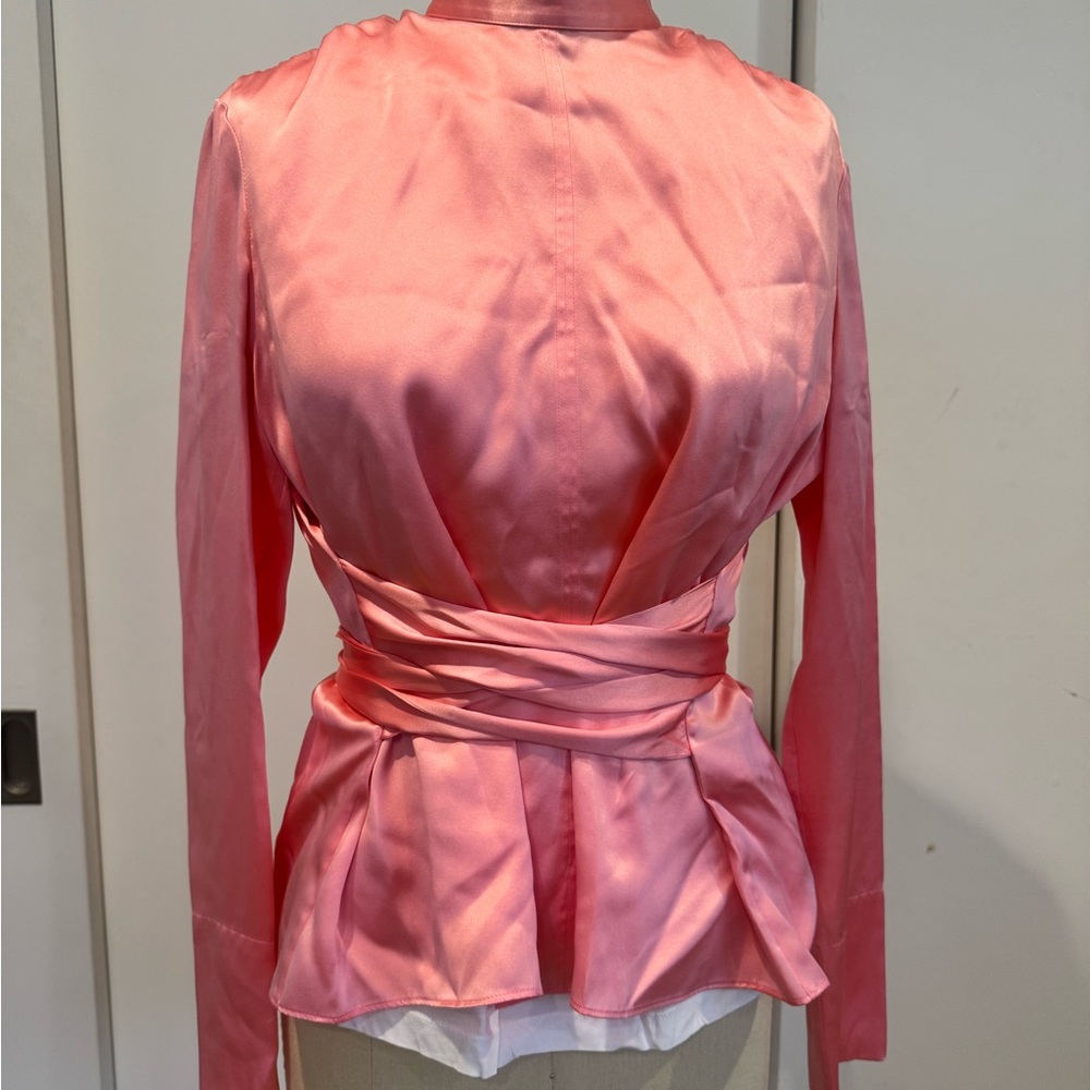 Pink 100% silk waist tie blouse - Picture 9 of 16
